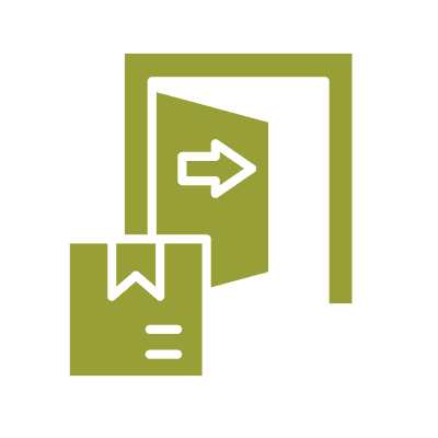 Delivery box leaving through doorway graphic